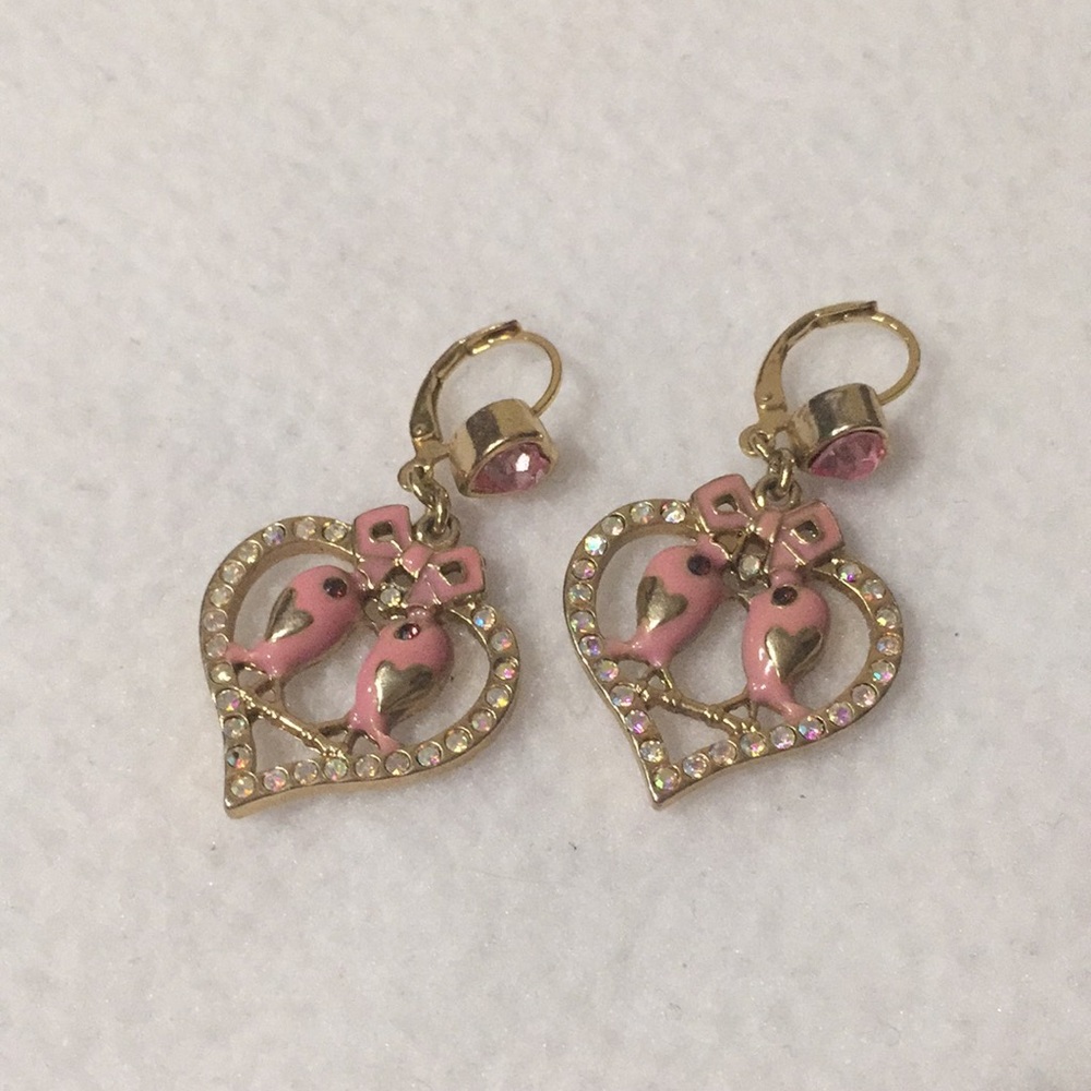Betsey Johnson Love Birds Heart Earrings